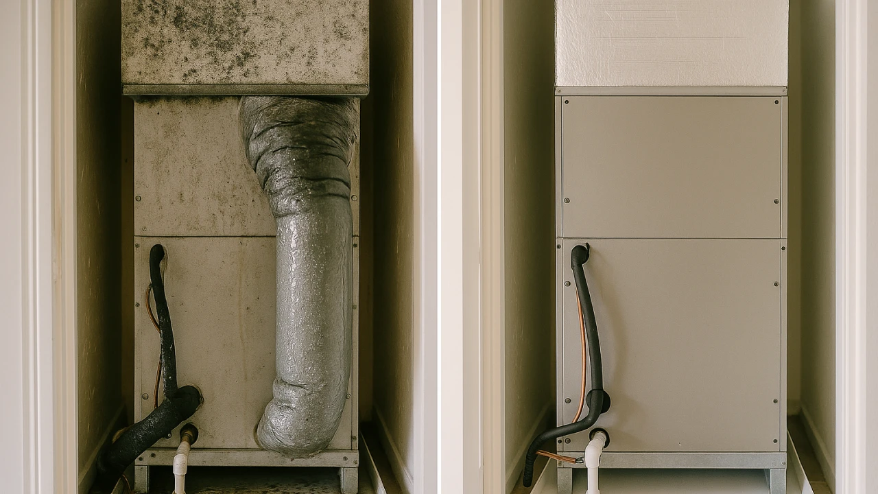 Mold and condensation around an HVAC air handler and ductwork