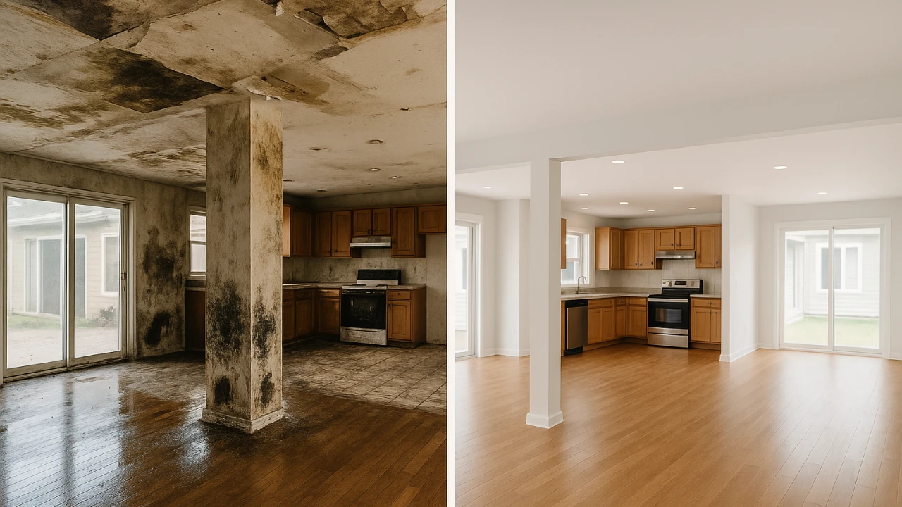 A whole-home remediation project with containment across multiple rooms