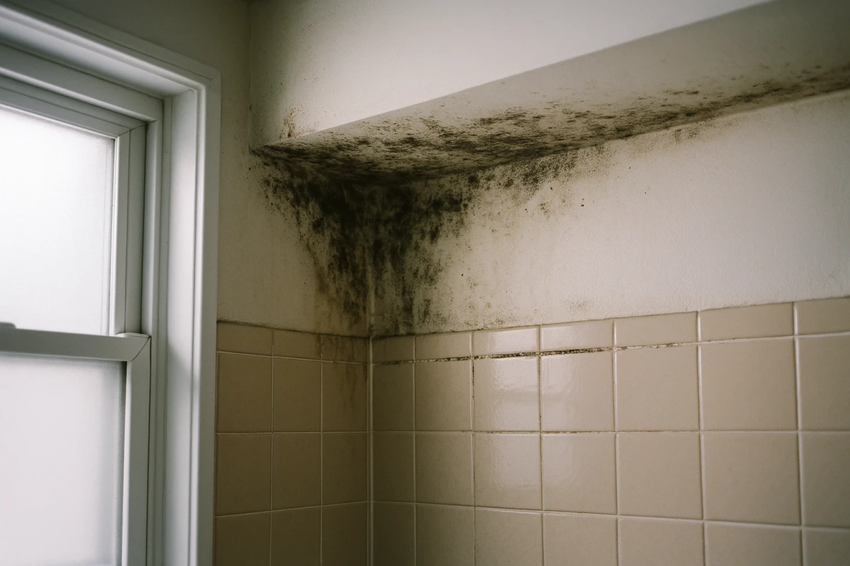 Mold around a bathroom shower and ceiling corner