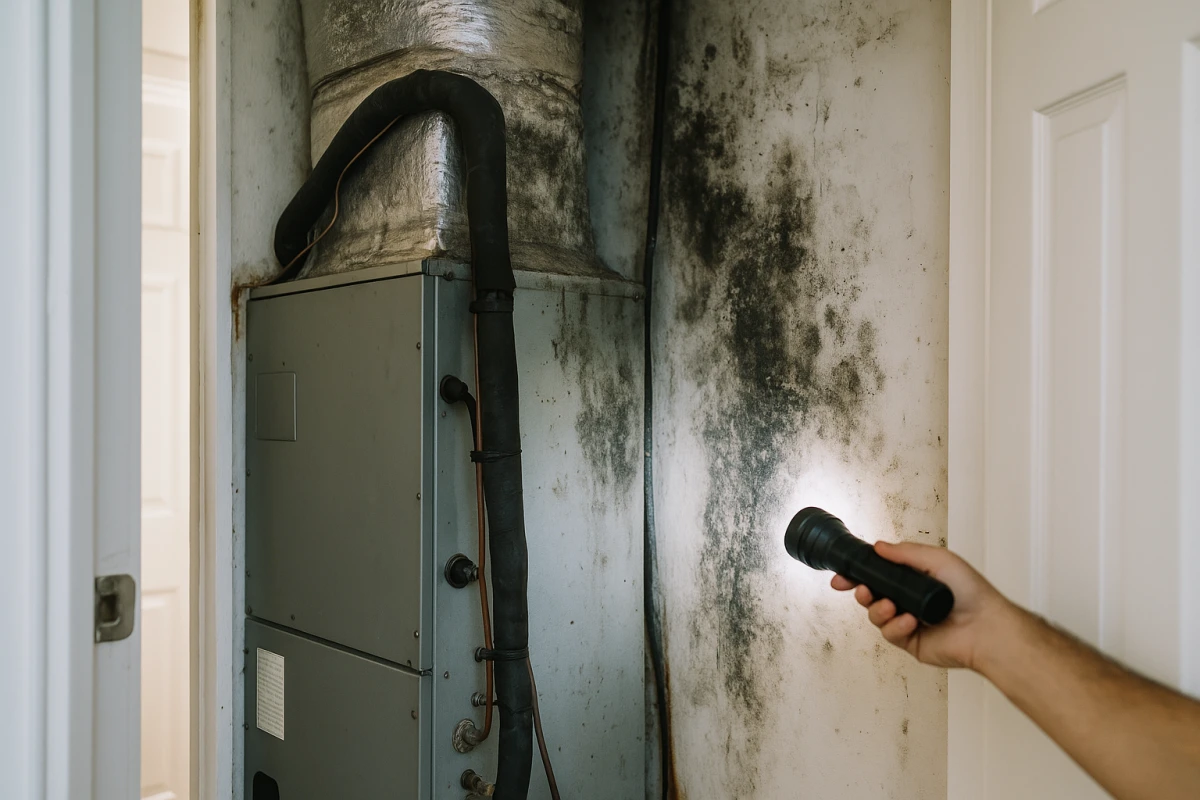 Mold and condensation around an HVAC air handler and ductwork